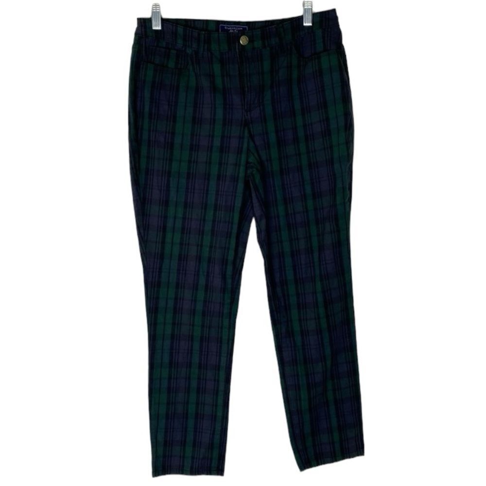 Charter‎ Club Pants Women’s 6 Blue Green Plaid Bristol Skinny Ankle Stretch